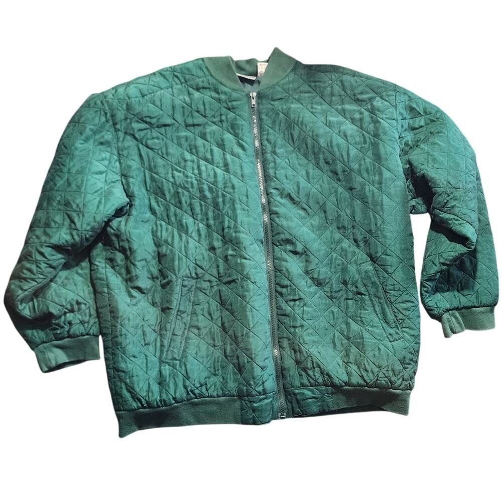 Partners II Green Quilted Full Zip Silk Bomber Jacket Plus Size 2X